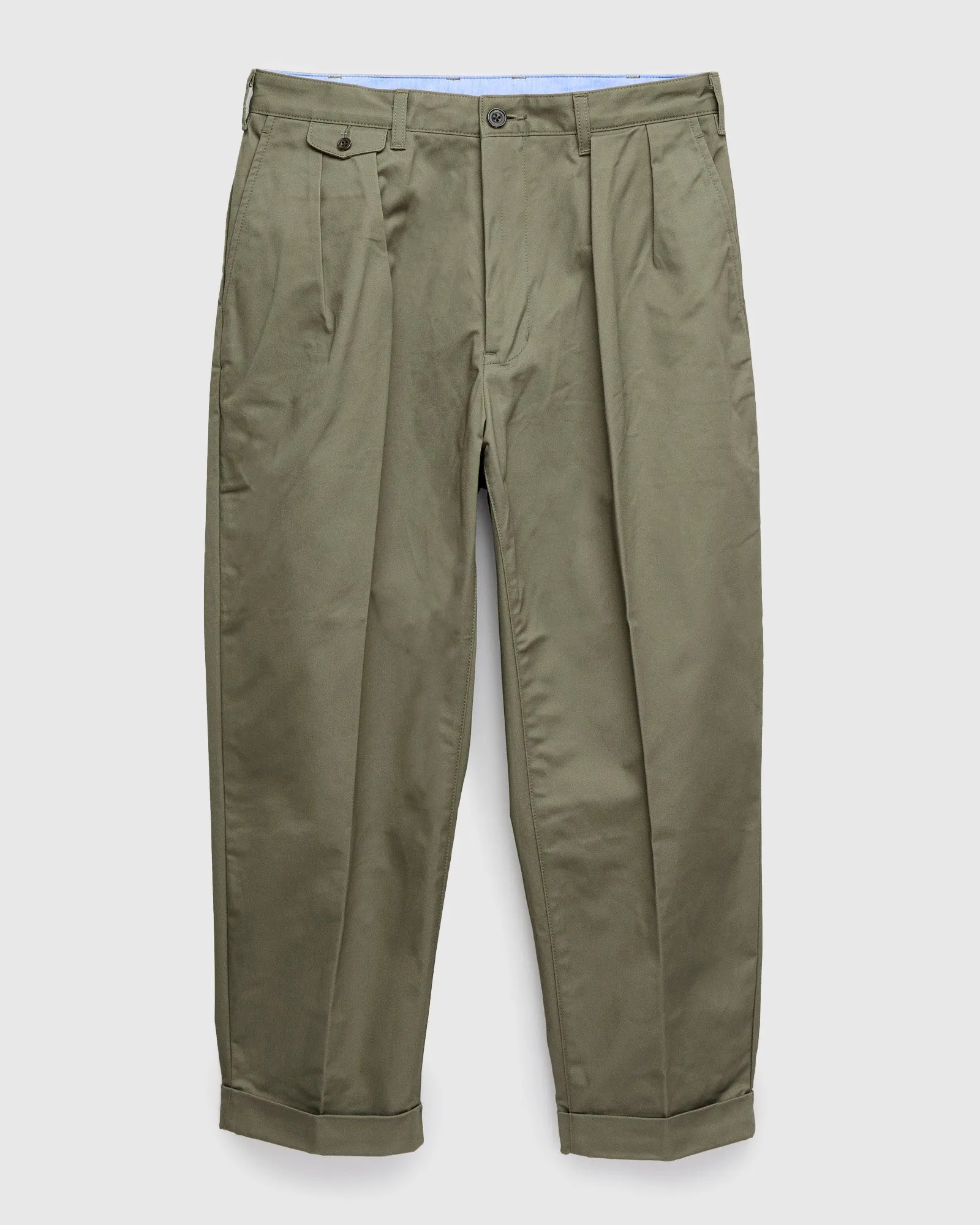 2-Pleat Twill Trousers in Olive