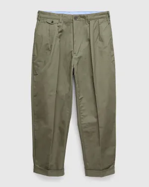2-Pleat Twill Trousers in Olive