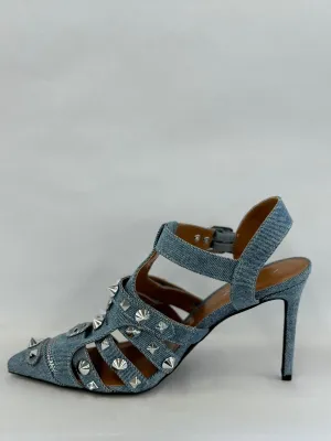 Anne Michelle Neroli-18 Spike Studded Pointy Toe Stiletto Heel Denim Pumps