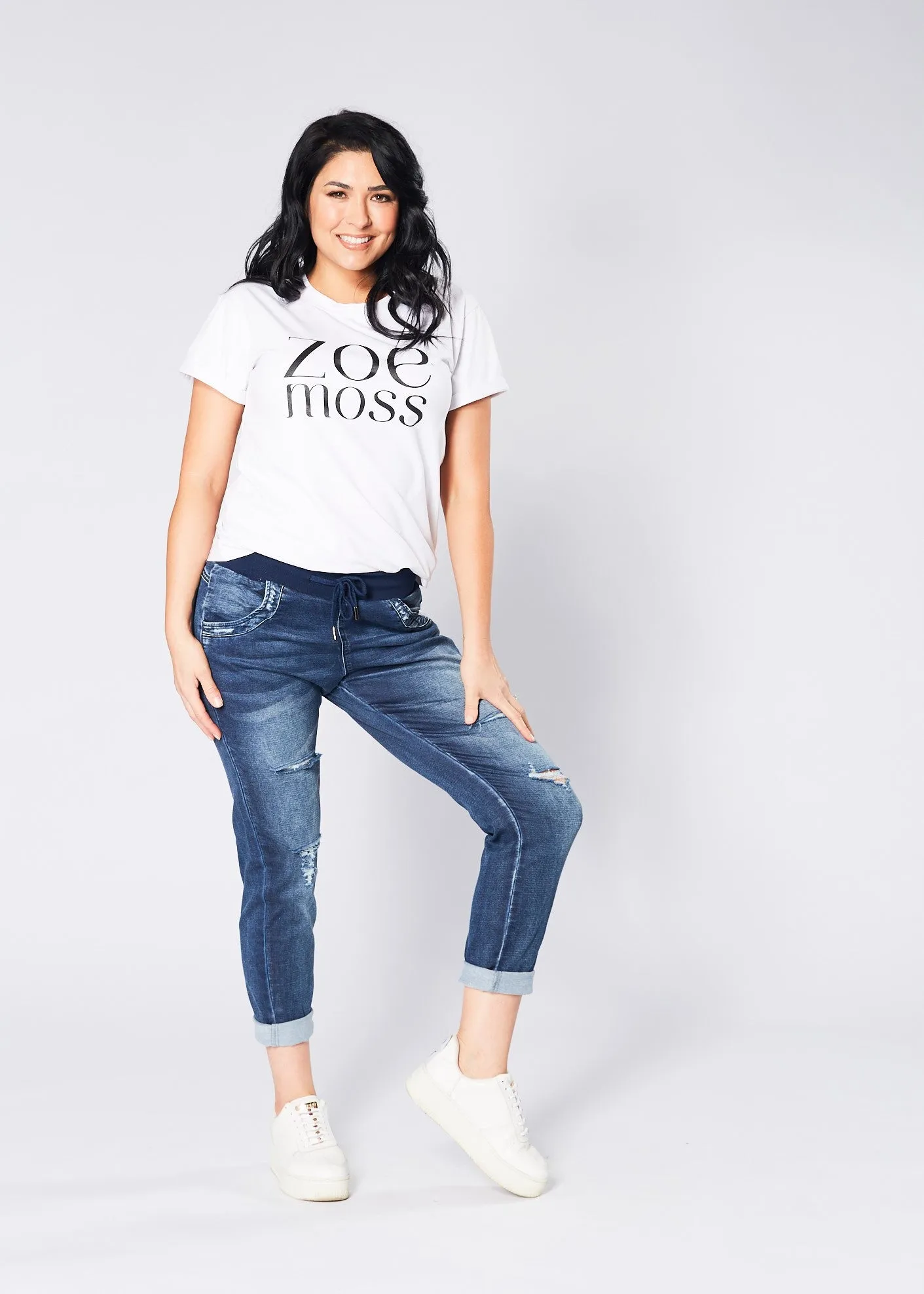 Axton Ripped Denim Joggers - Blue Wash