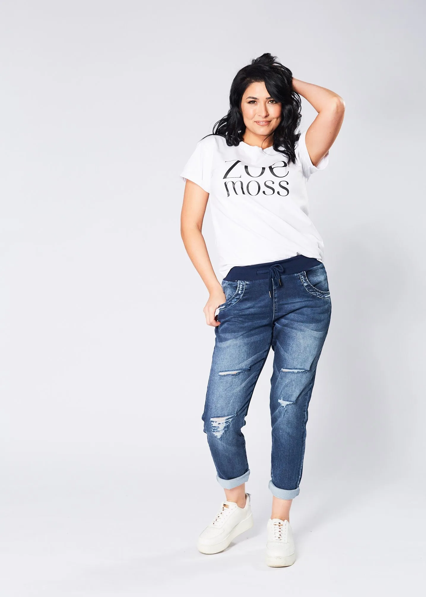 Axton Ripped Denim Joggers - Blue Wash