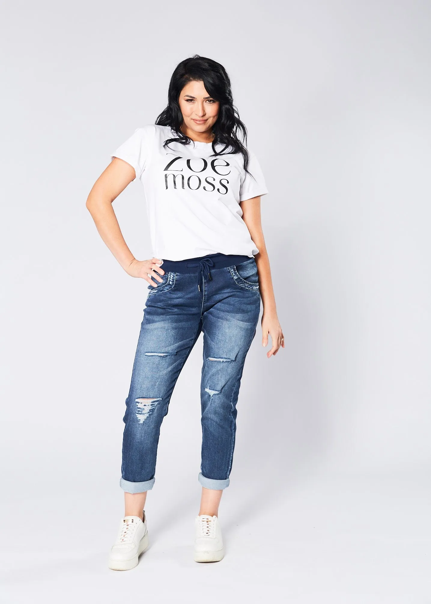 Axton Ripped Denim Joggers - Blue Wash