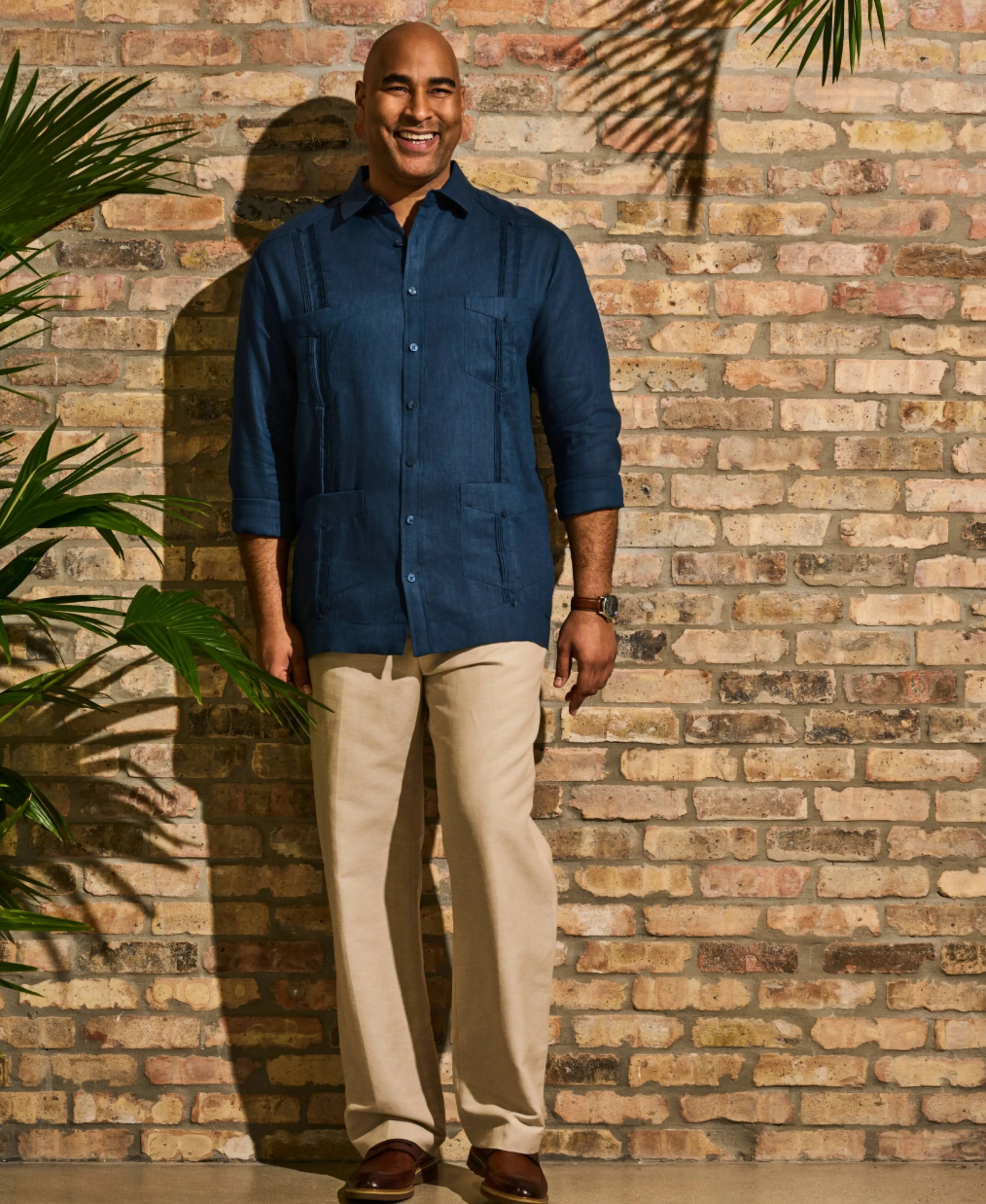 Big & Tall 100% Linen Classic Guayabera Shirt - Long Sleeve
