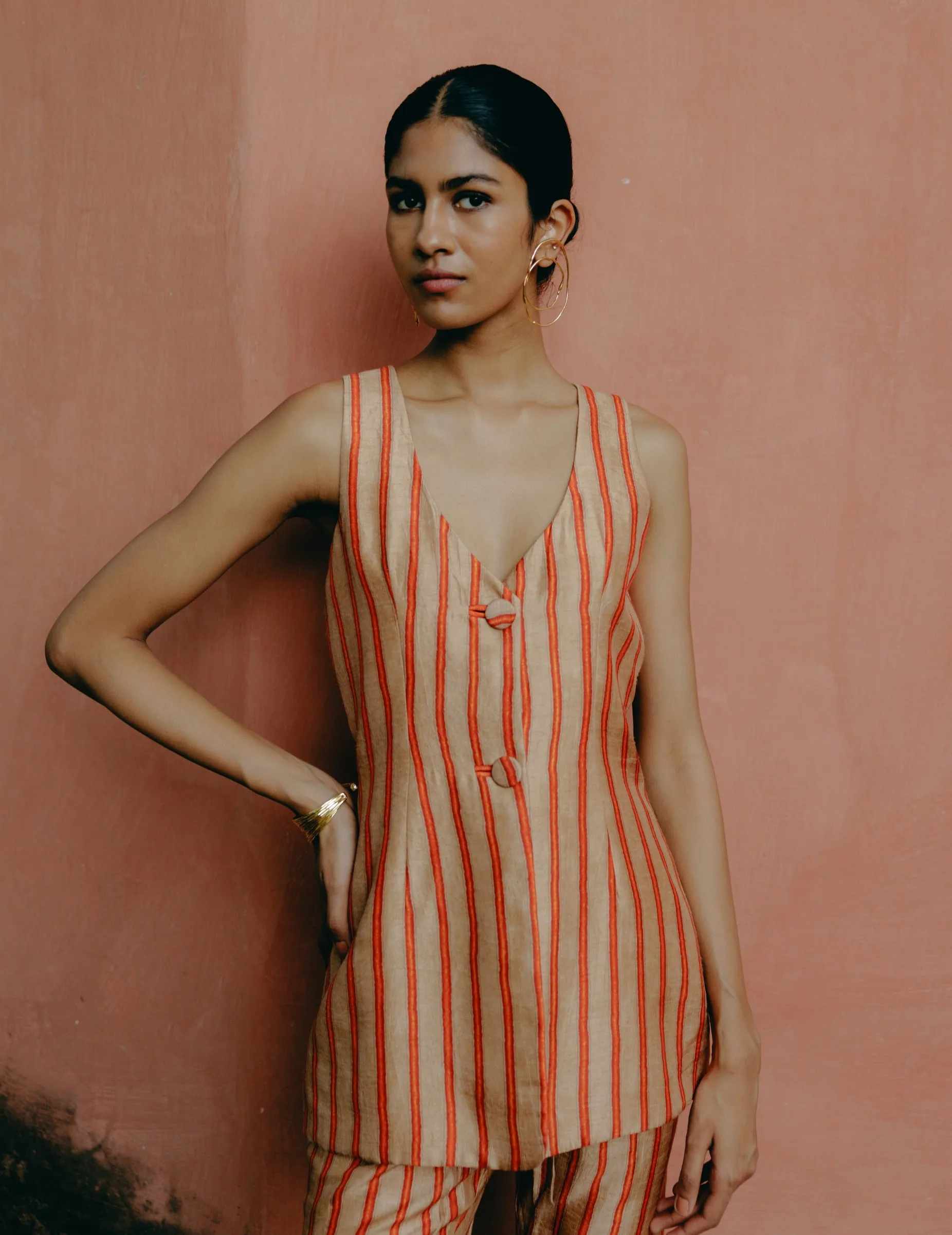 Biscuit waistcoat top and flared pants
