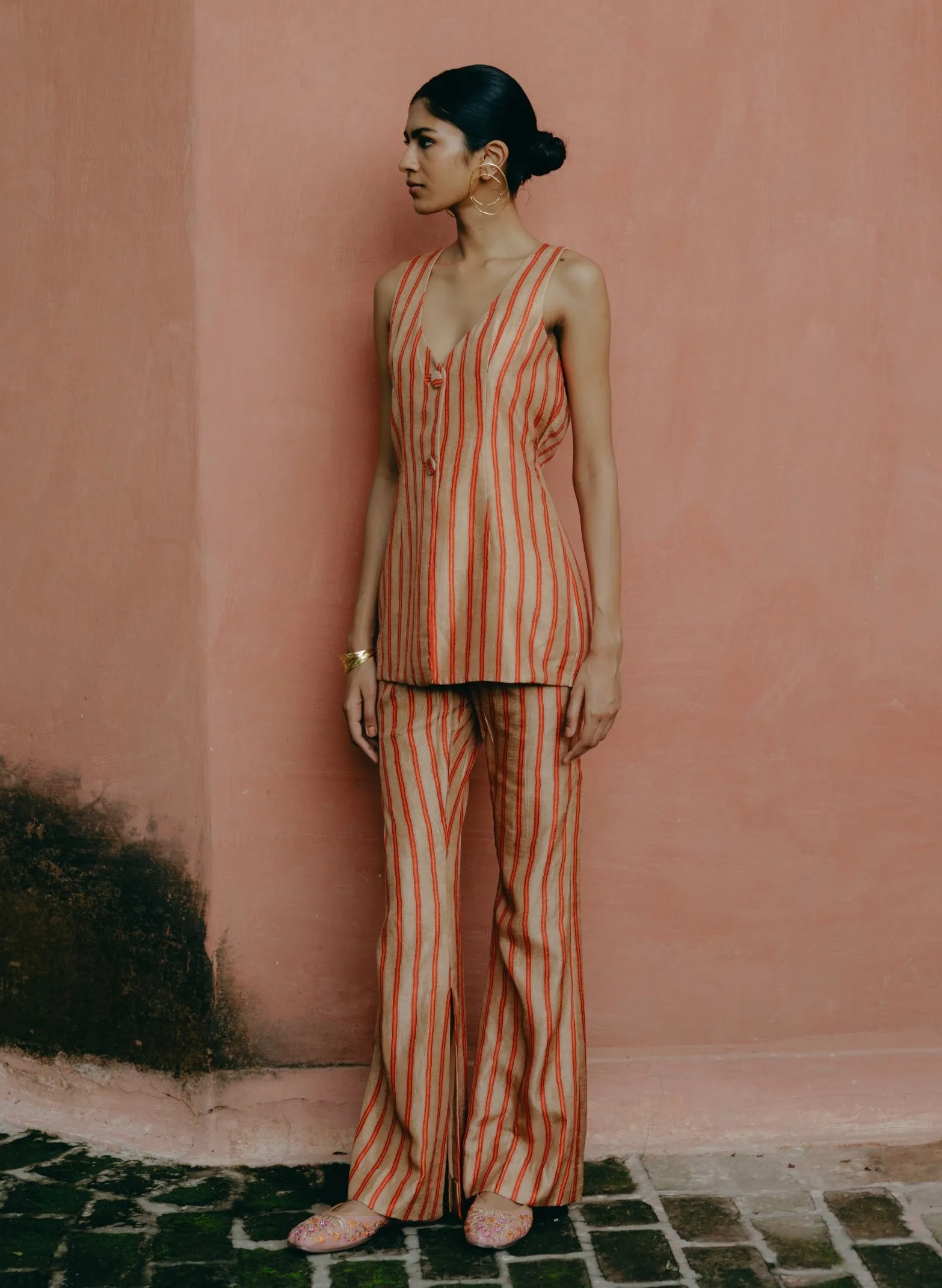 Biscuit waistcoat top and flared pants