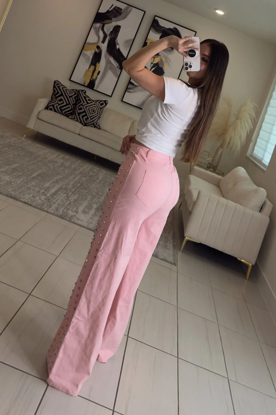 Blush Drift Studded Pink Pants