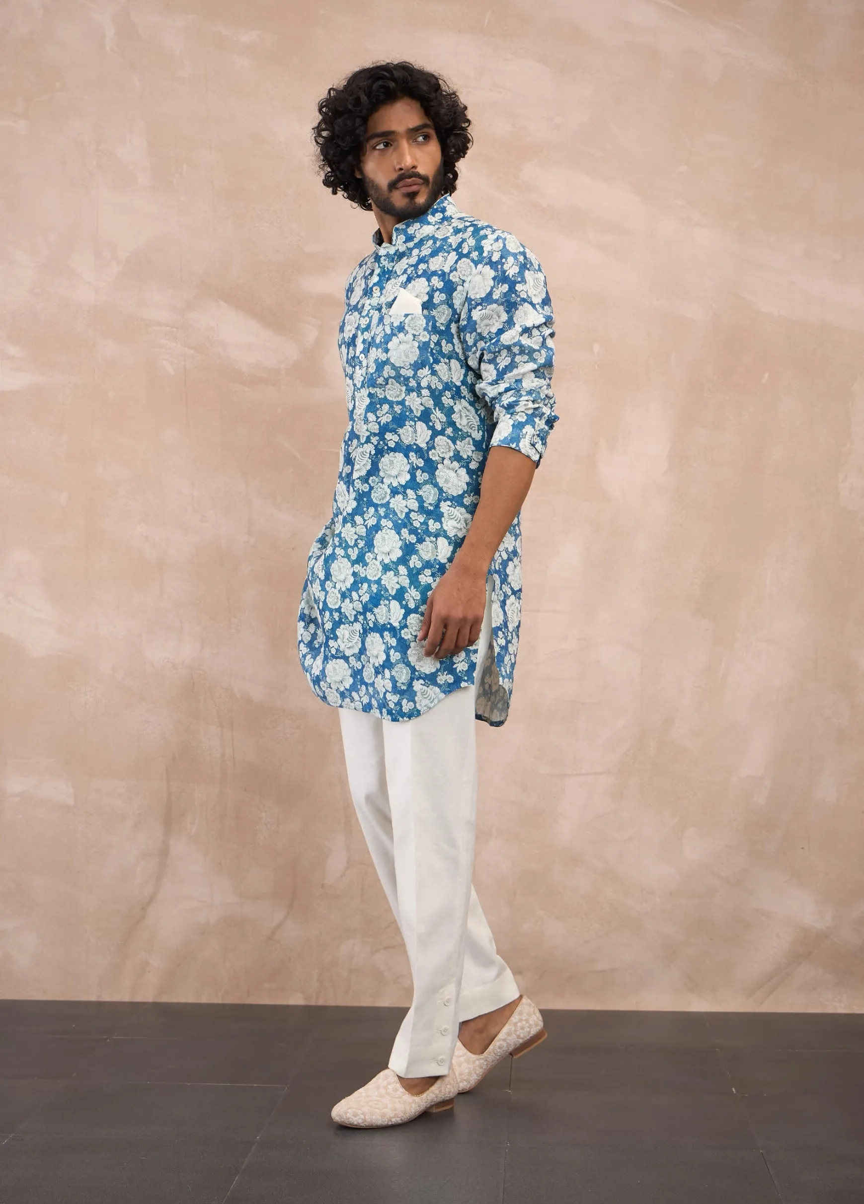 Cobalt blue printed kurta and pants