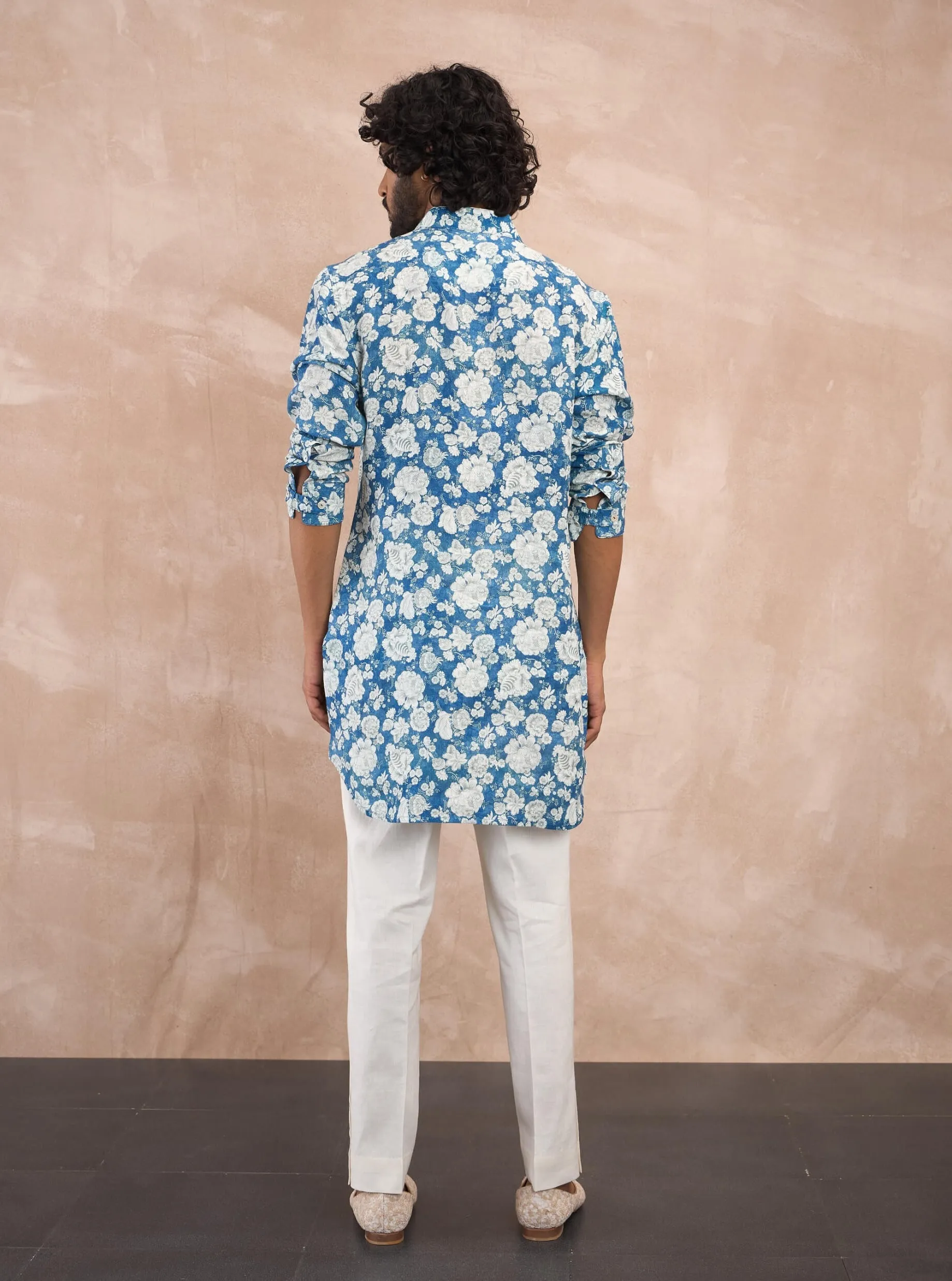 Cobalt blue printed kurta and pants