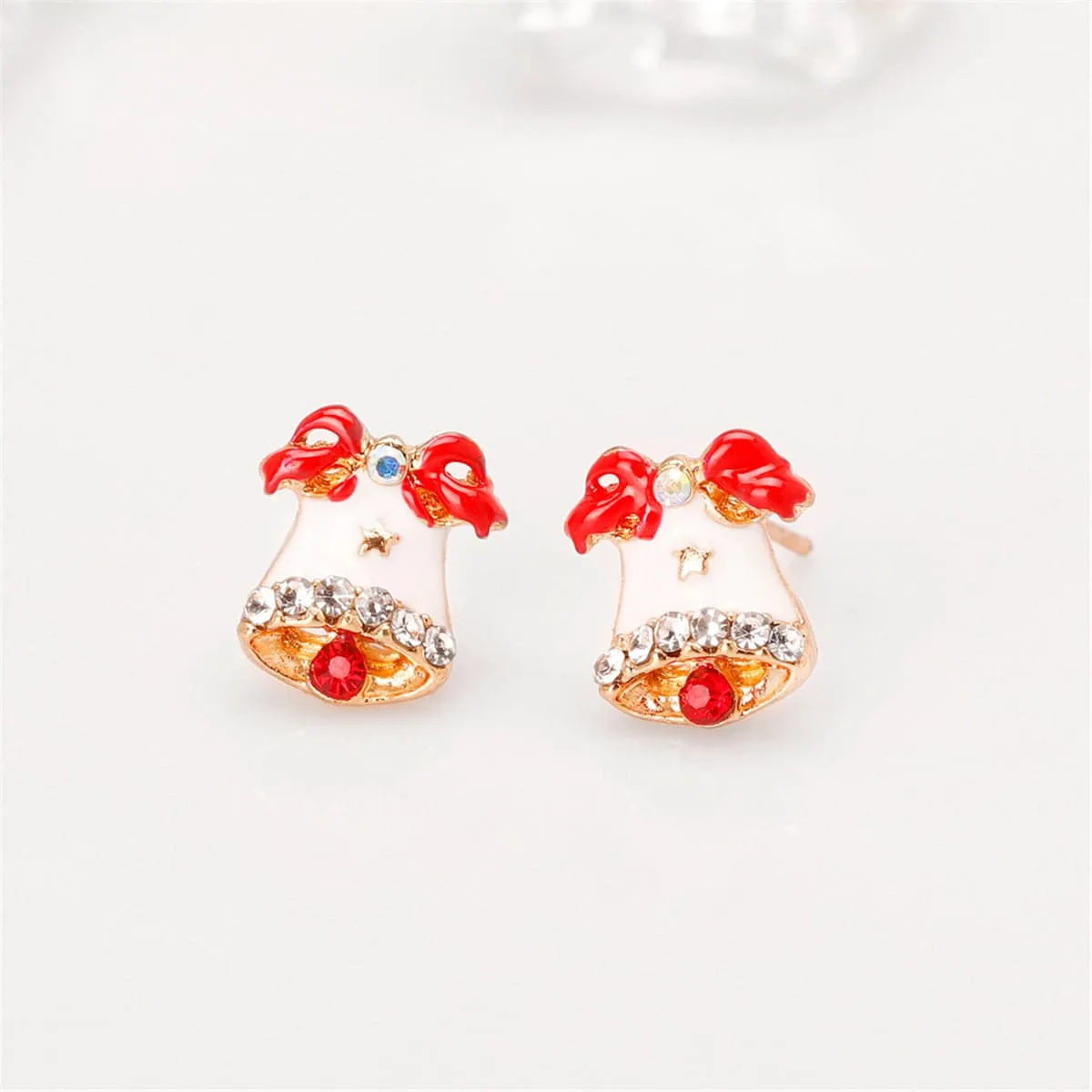 Cubic Zirconia & Enamel 18K Gold-Plated Christmas Bell Stud Earrings