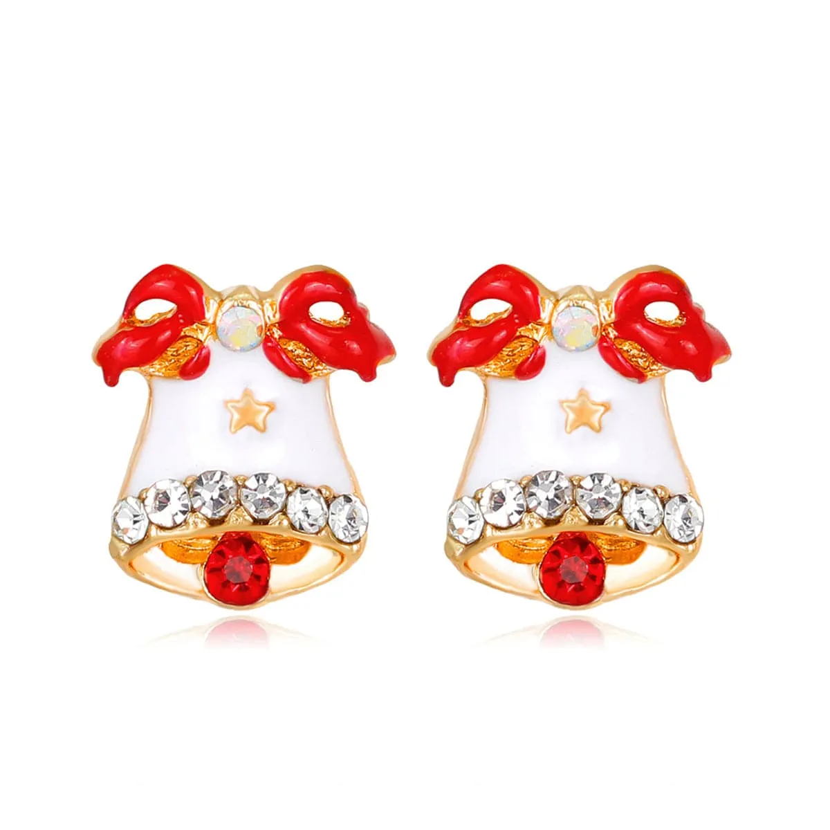Cubic Zirconia & Enamel 18K Gold-Plated Christmas Bell Stud Earrings