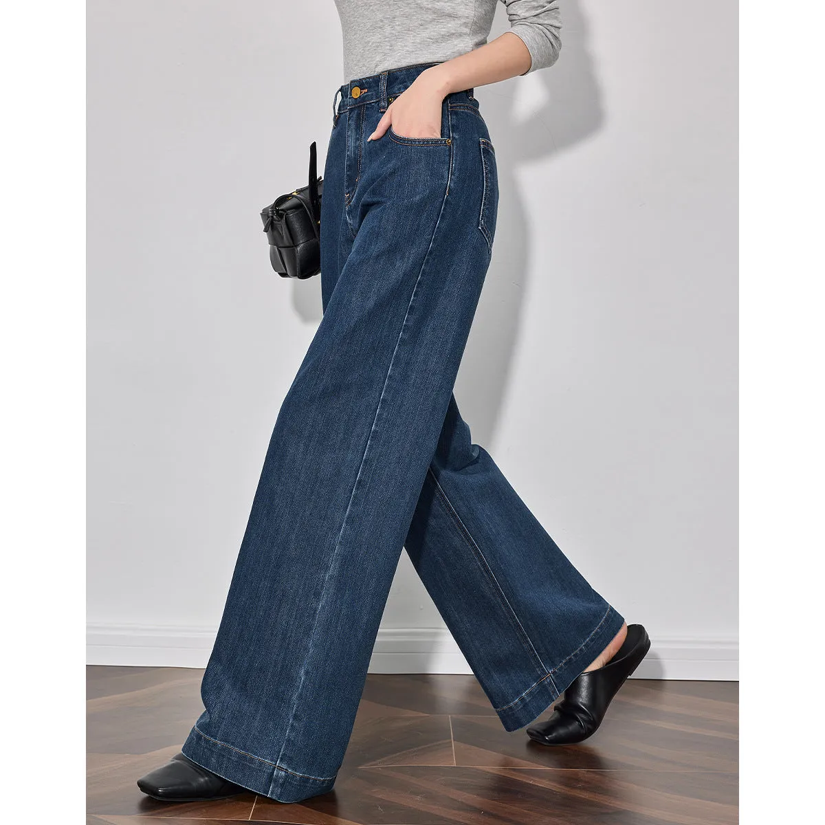 Customized wide-leg pants fashionable retro women's spring new season high-waisted and thin inclusive versatile floor pants jeans