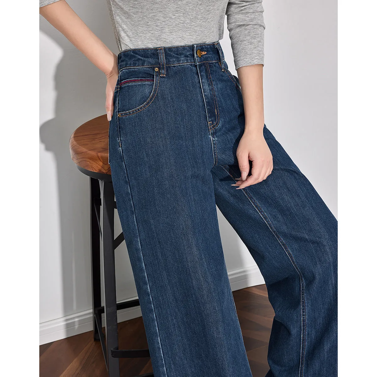 Customized wide-leg pants fashionable retro women's spring new season high-waisted and thin inclusive versatile floor pants jeans