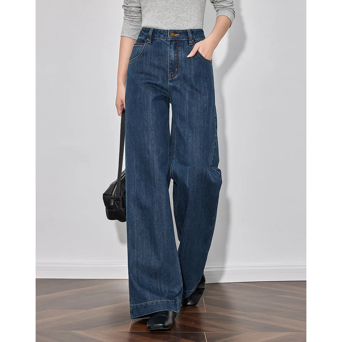 Customized wide-leg pants fashionable retro women's spring new season high-waisted and thin inclusive versatile floor pants jeans
