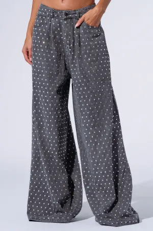 DAZZLED RHINESTONE STUDDED DENIM PANTS IN BLACK