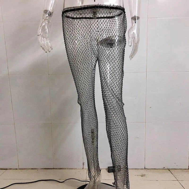 Dazzling Rhinestone Mesh Pants for Stylish Outfits