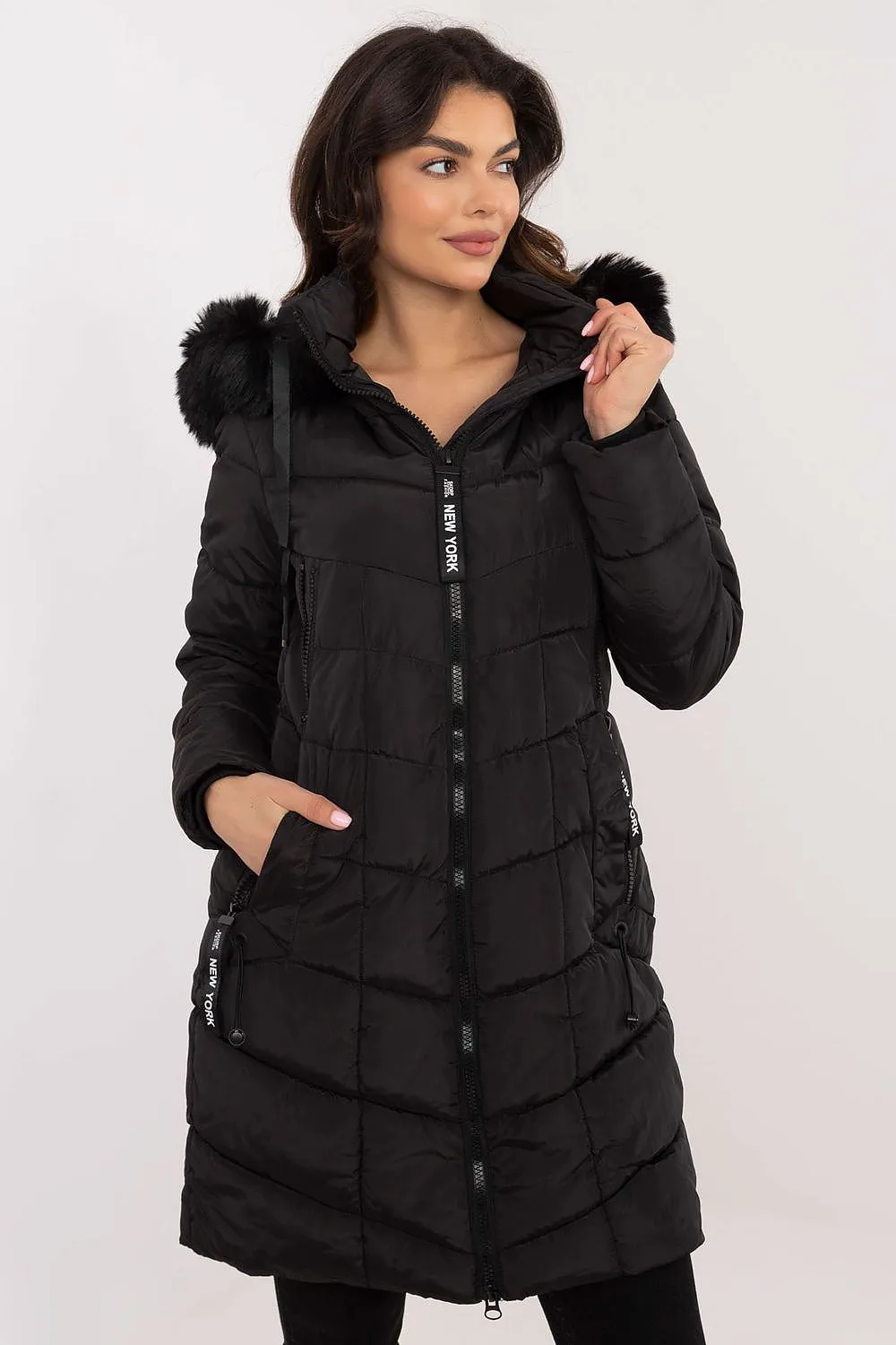Detachable fur knee-length jacket