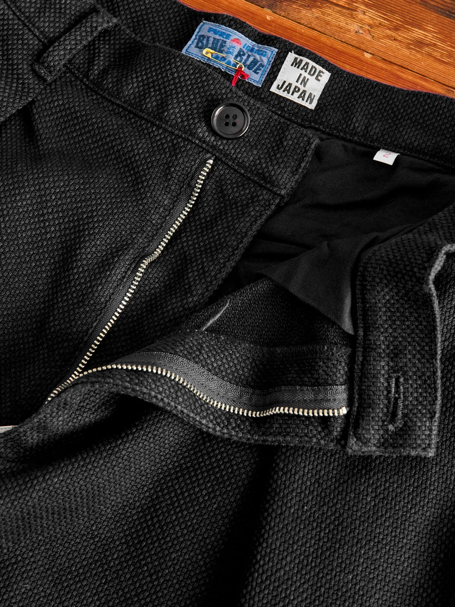 Double Cloth Sashiko Trousers in Black