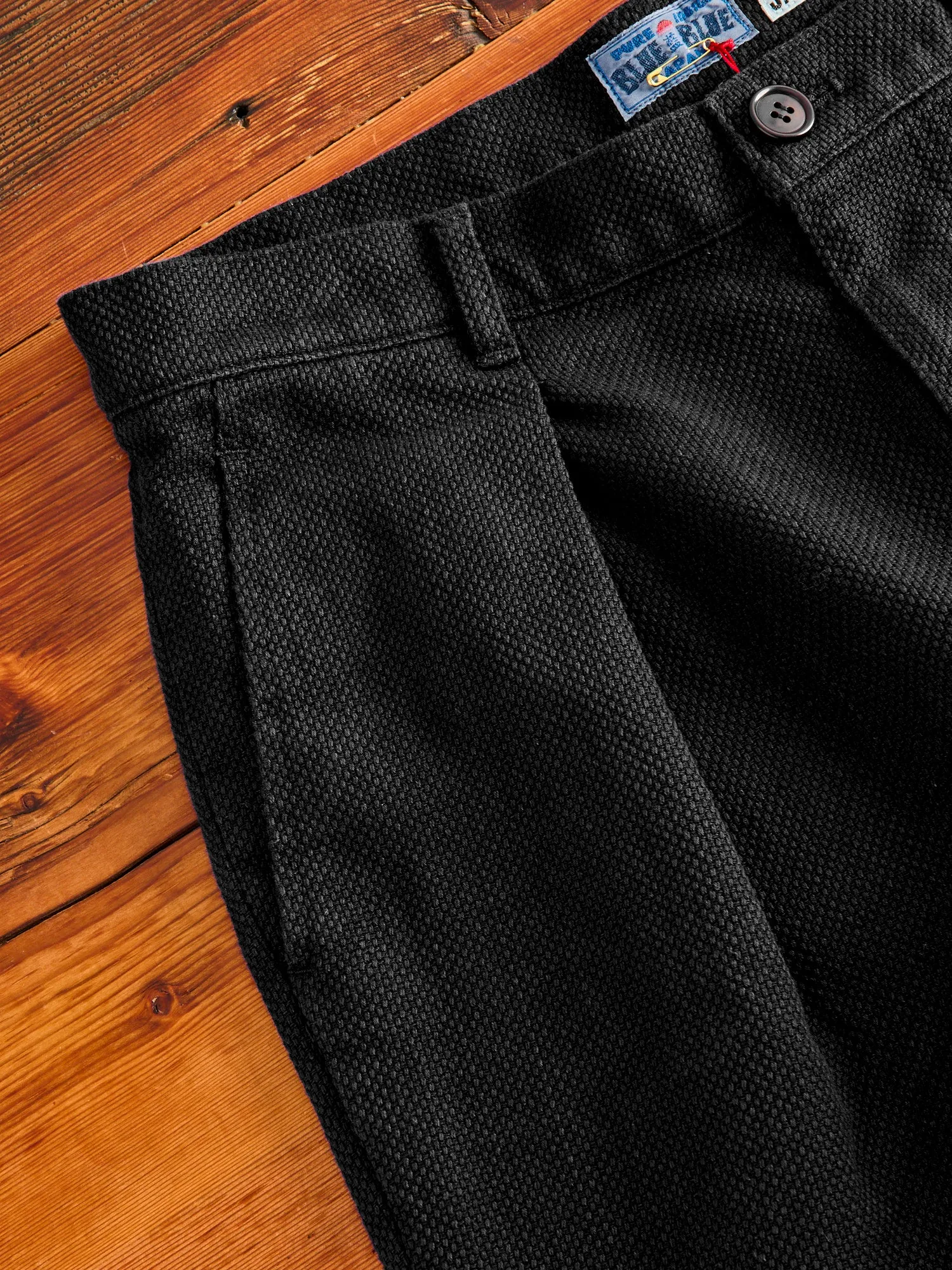 Double Cloth Sashiko Trousers in Black