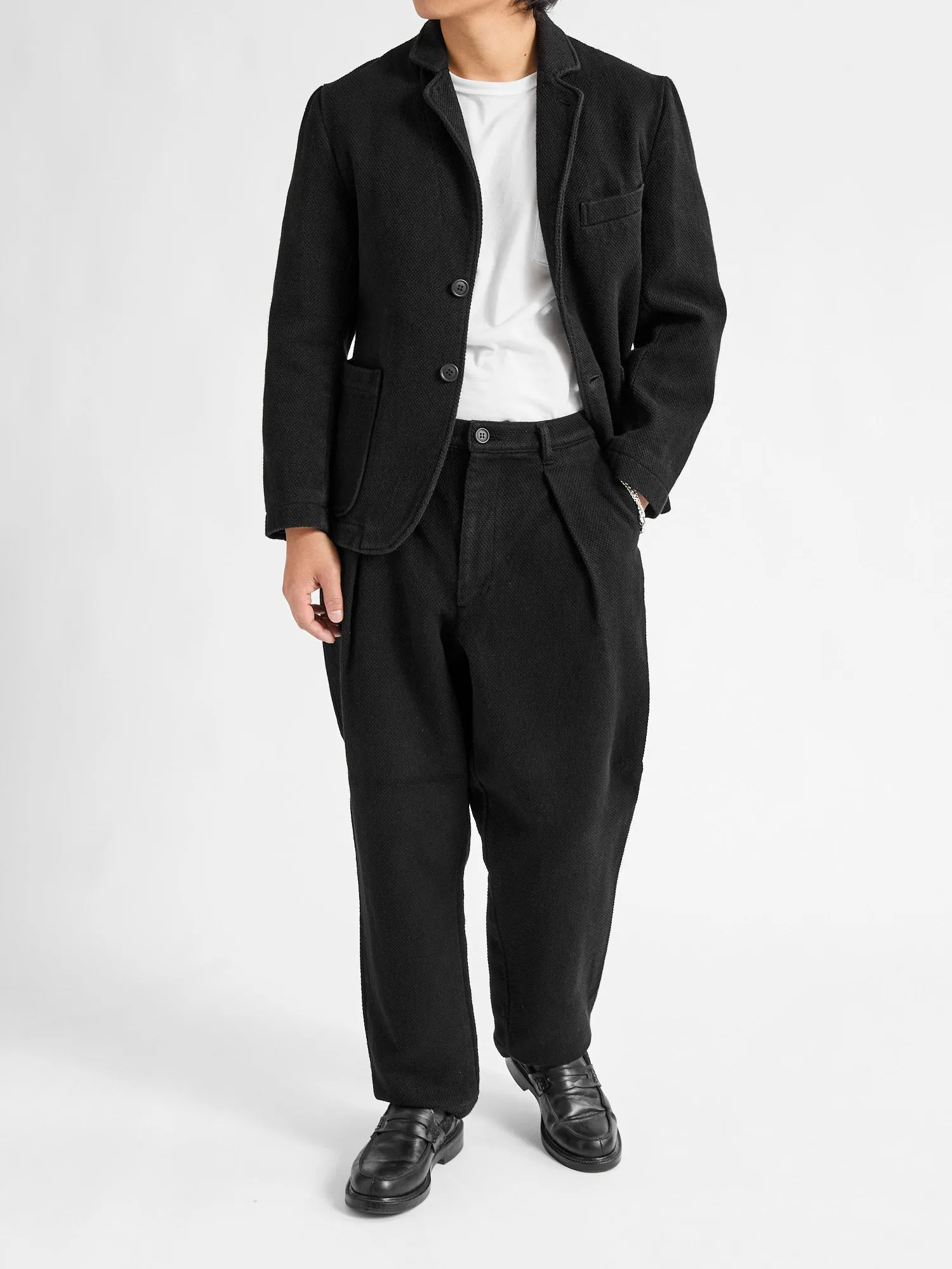 Double Cloth Sashiko Trousers in Black
