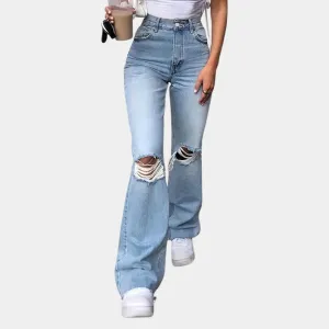 Elegant high-waisted women's trousers in a stylish ribbed design, Primavera.