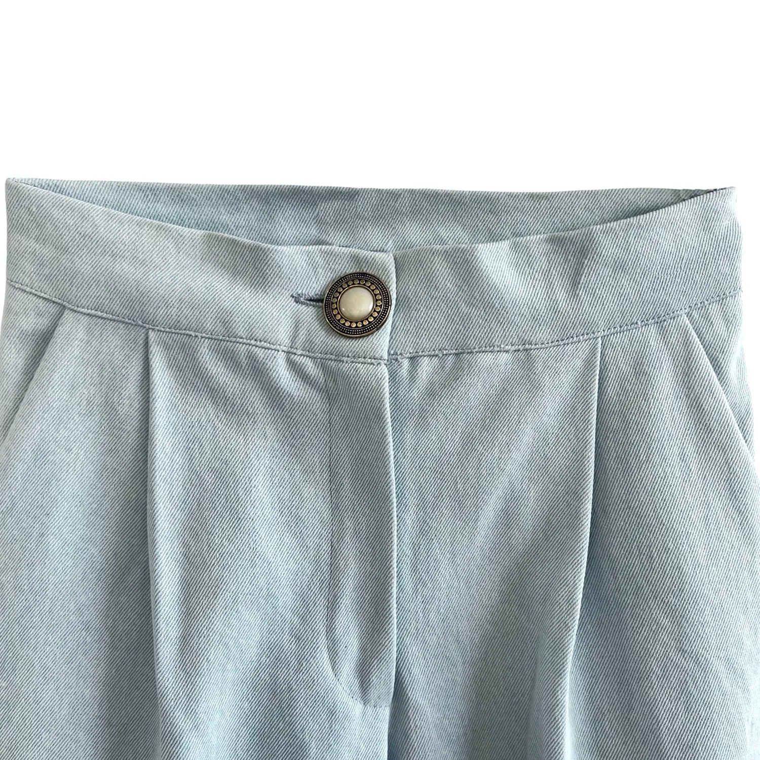 Embellished Wide-Leg Pants in Washed Blue Denim