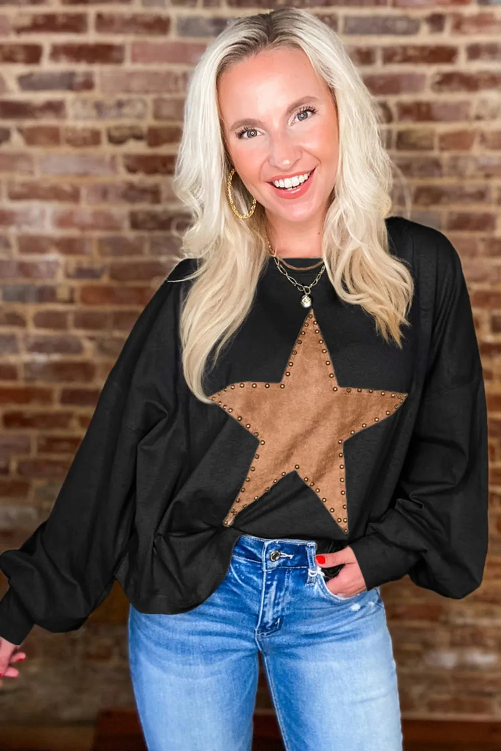 Ermias Studded Star Oversized Top Black