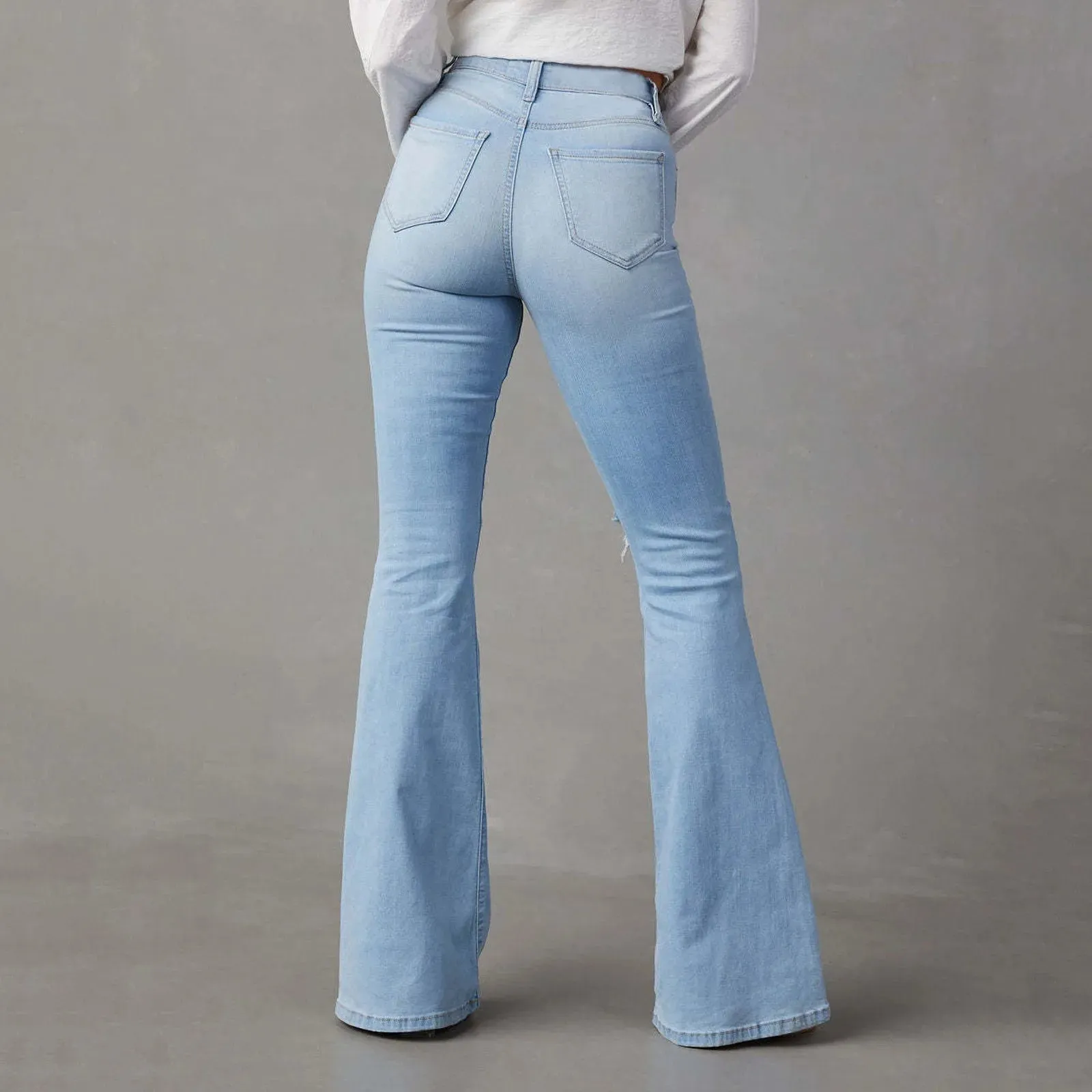 FLAI – Women’s Ripped Flared Jeans Denim Pants