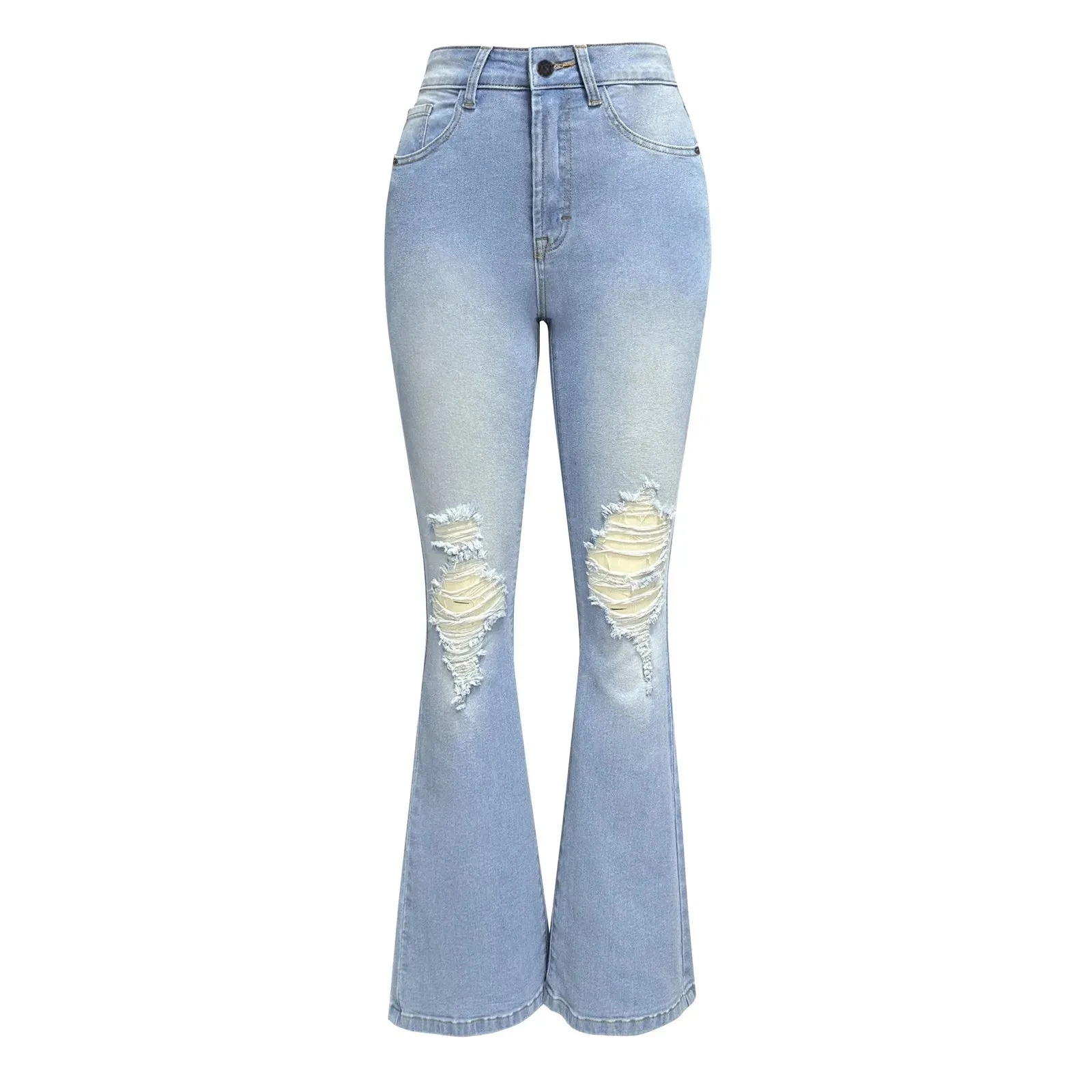 FLAI – Women’s Ripped Flared Jeans Denim Pants