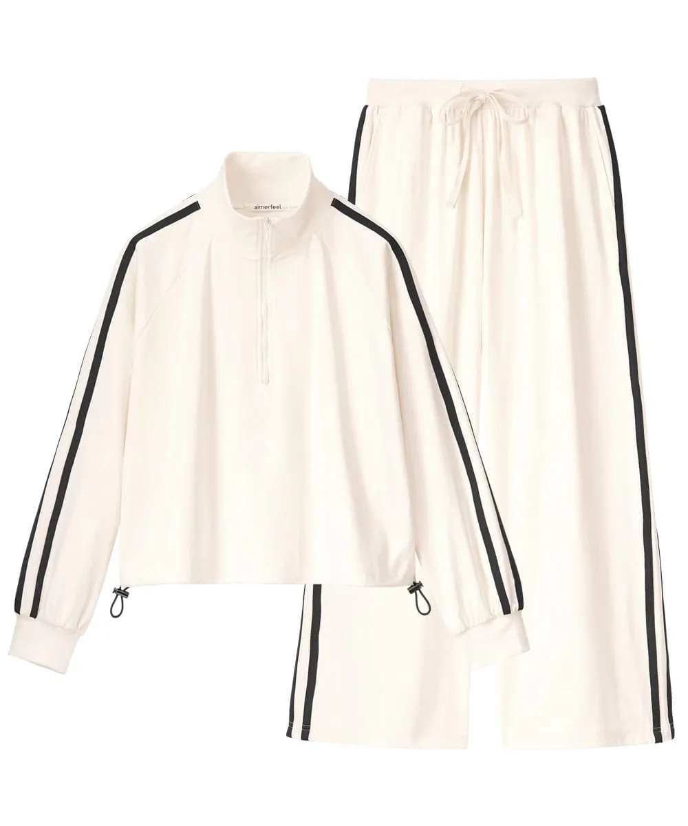 Half Zip Line Long Sleeve Top and Bottom Set