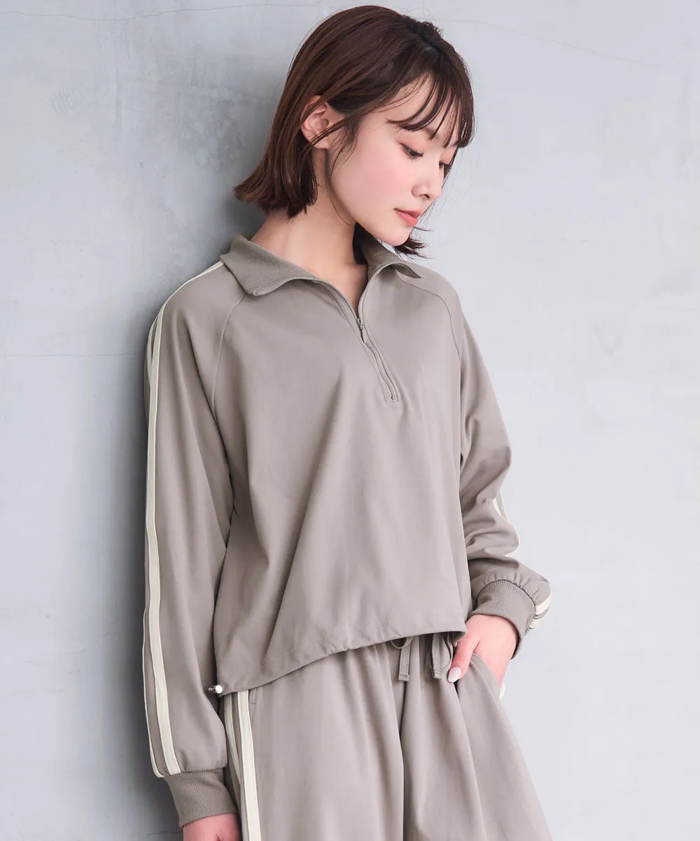 Half Zip Line Long Sleeve Top and Bottom Set