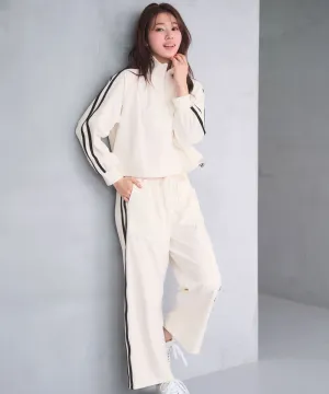 Half Zip Line Long Sleeve Top and Bottom Set