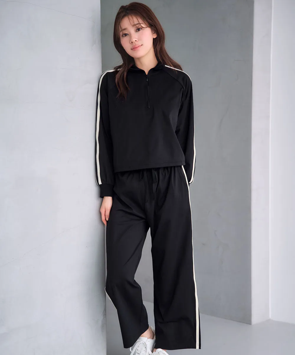 Half Zip Line Long Sleeve Top and Bottom Set