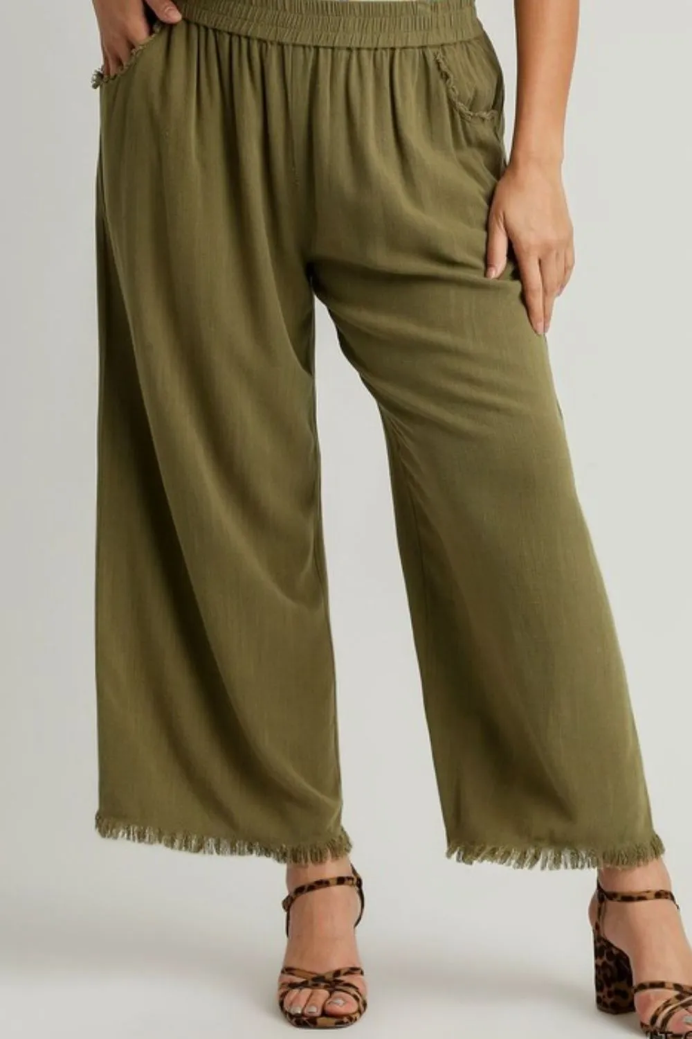 Hazel Blues® | Umgee Linen Blend Elastic Waistband Wide Leg Pants