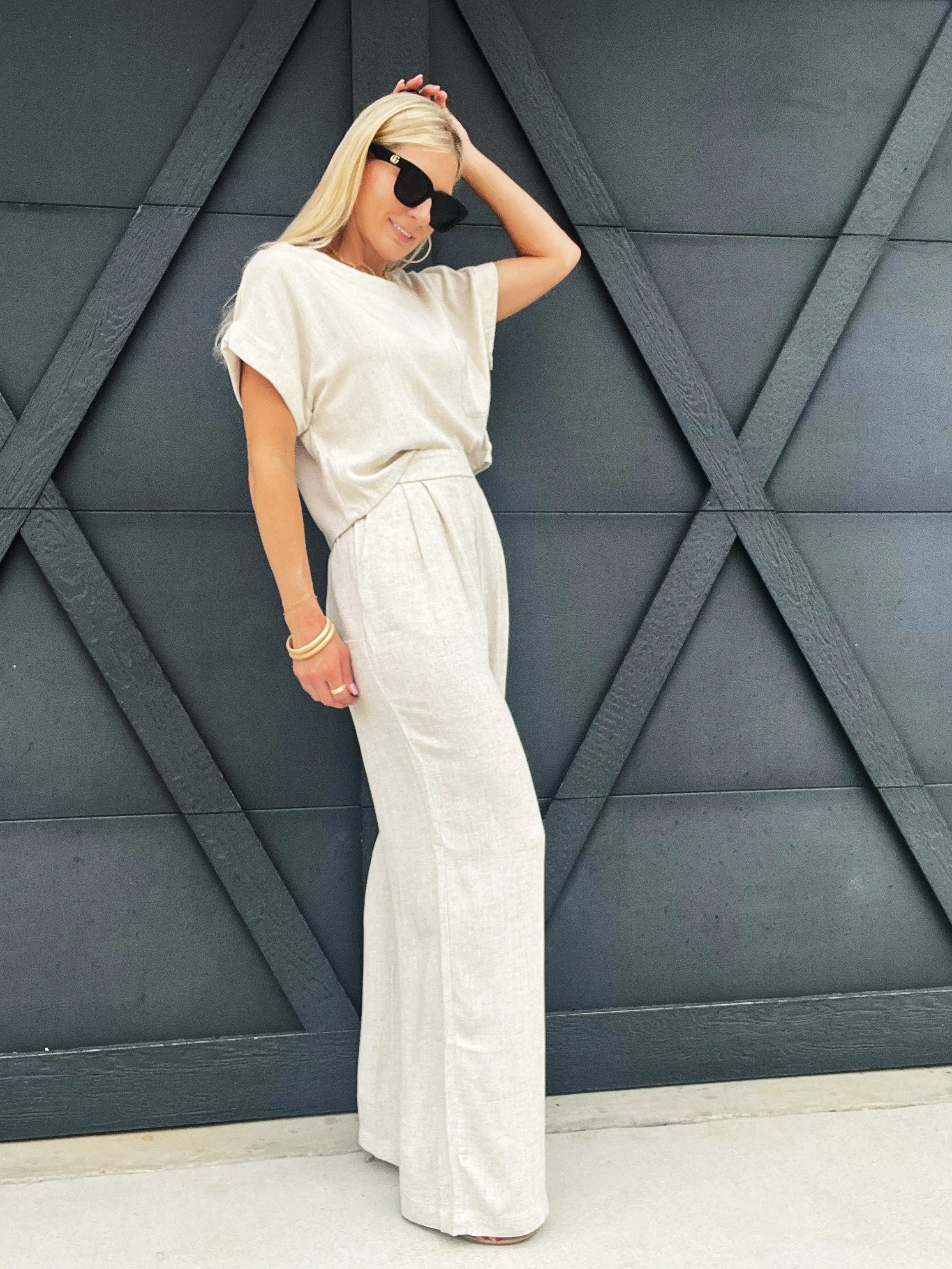 High Waisted Pleated Linen Pants In Oatmeal