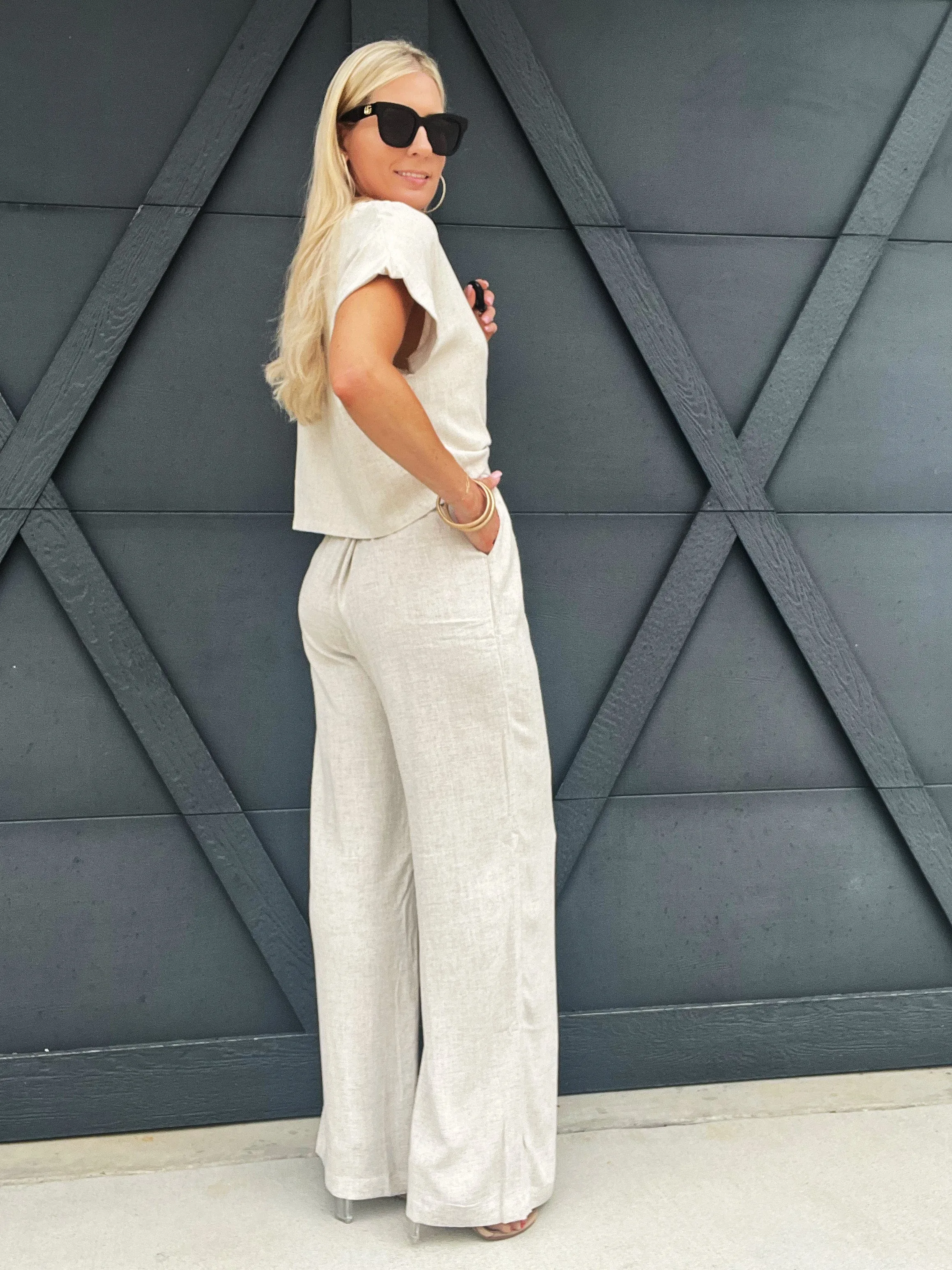 High Waisted Pleated Linen Pants In Oatmeal