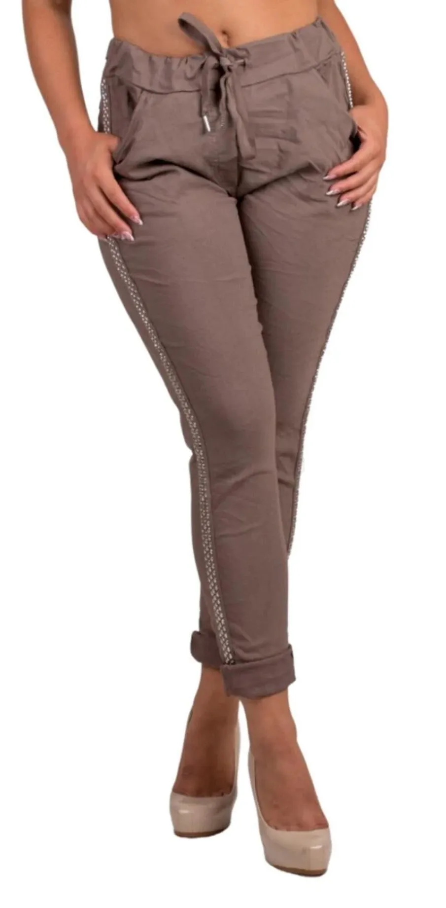Italian magic pants with studded sides
