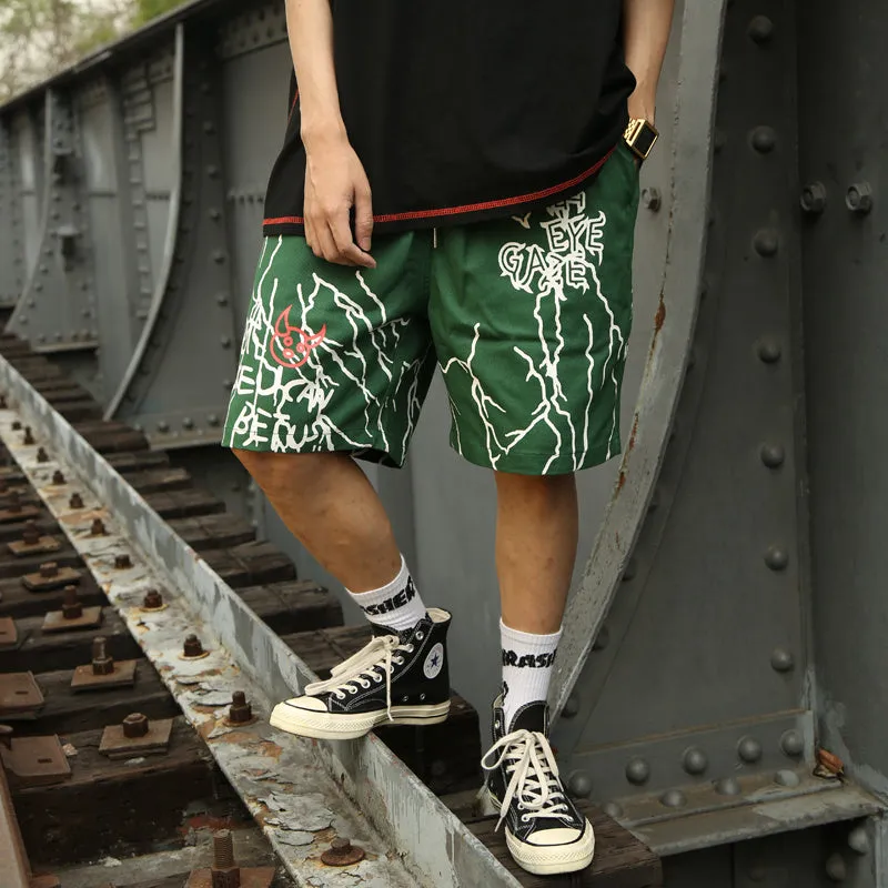 Japanese Harajuku style graffiti casual shorts men