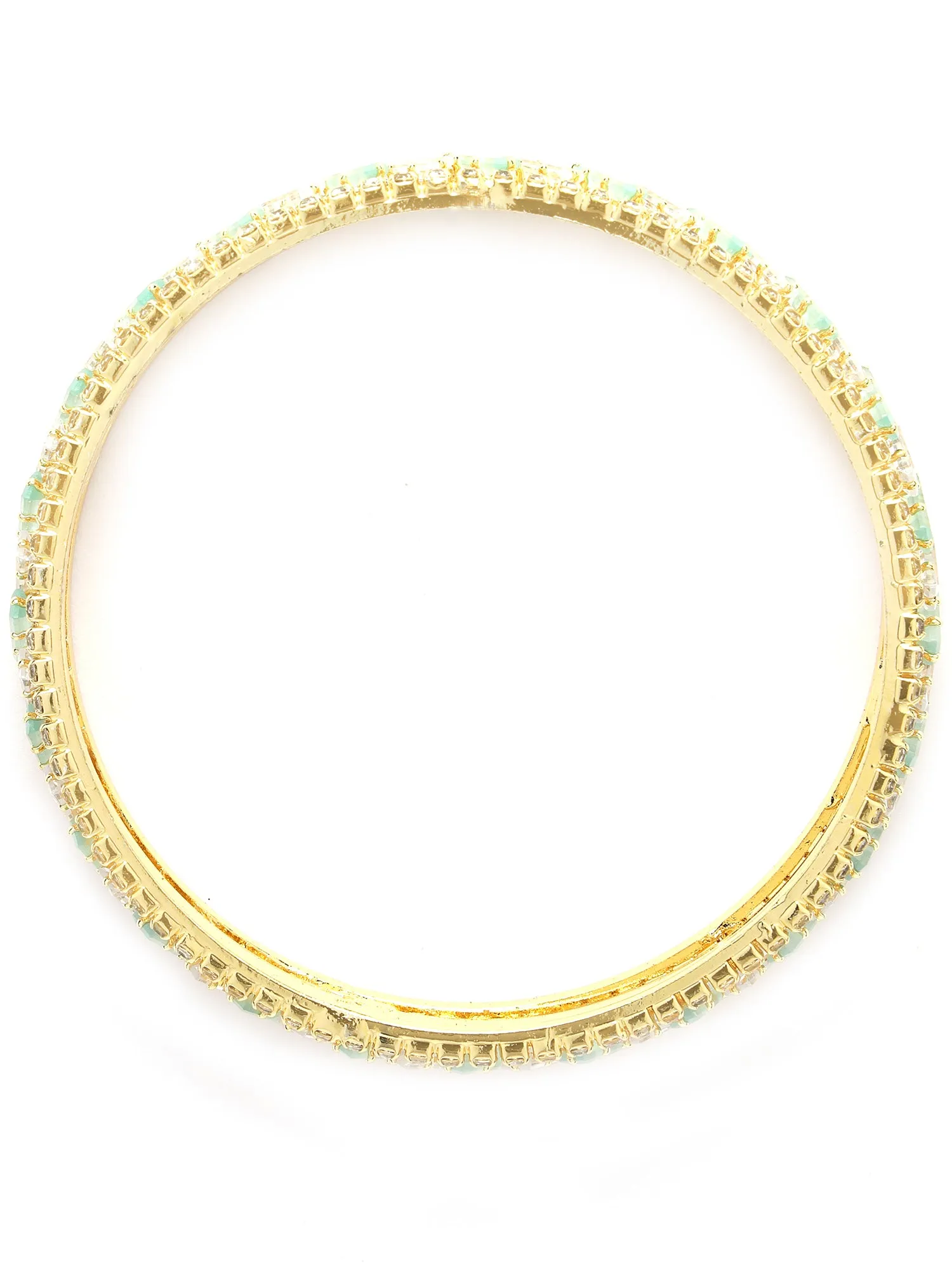 Karatcart Set of 2 Gold Plated Lime Green CZ Studded Bangles for Women