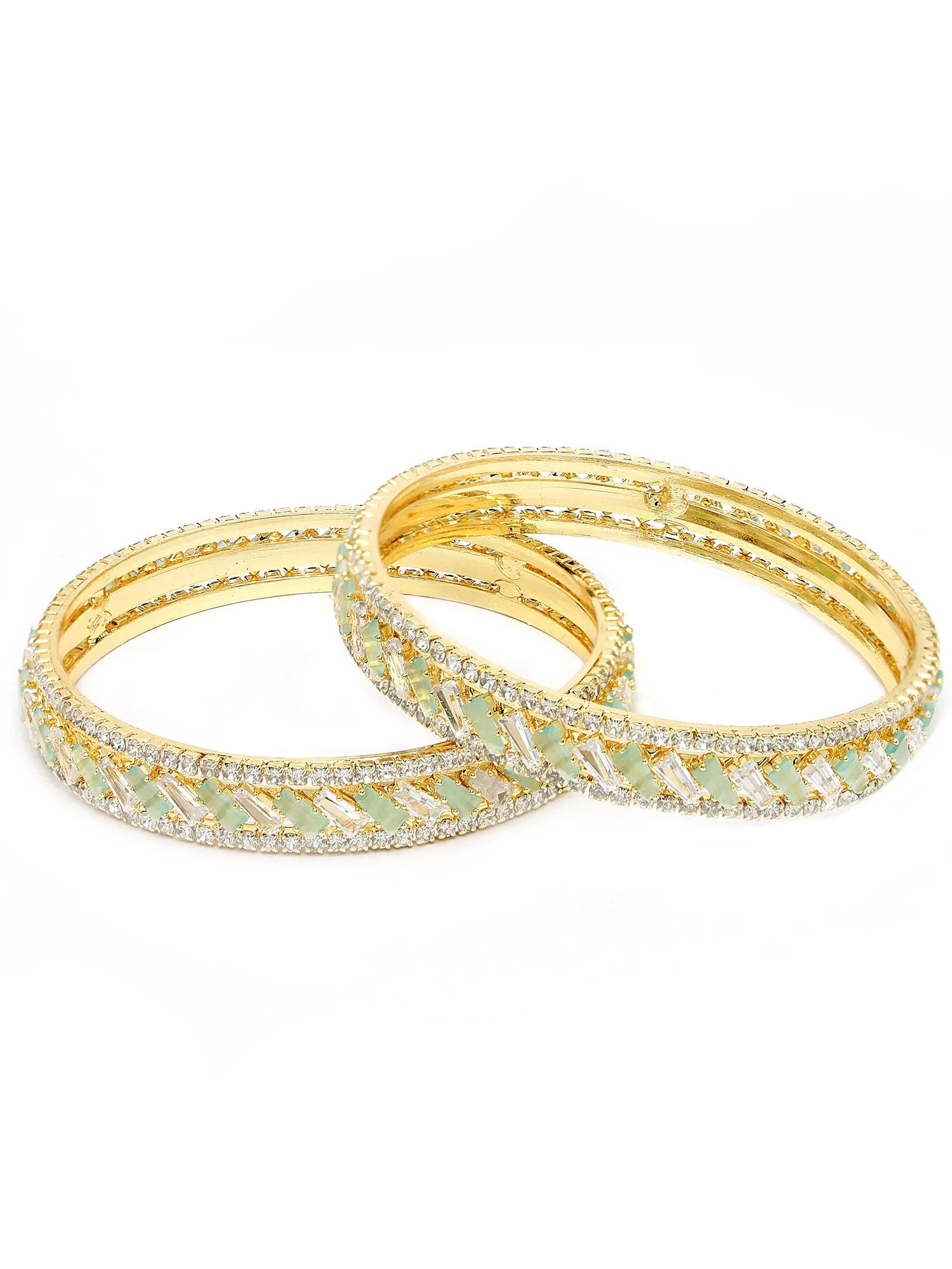 Karatcart Set of 2 Gold Plated Lime Green CZ Studded Bangles for Women