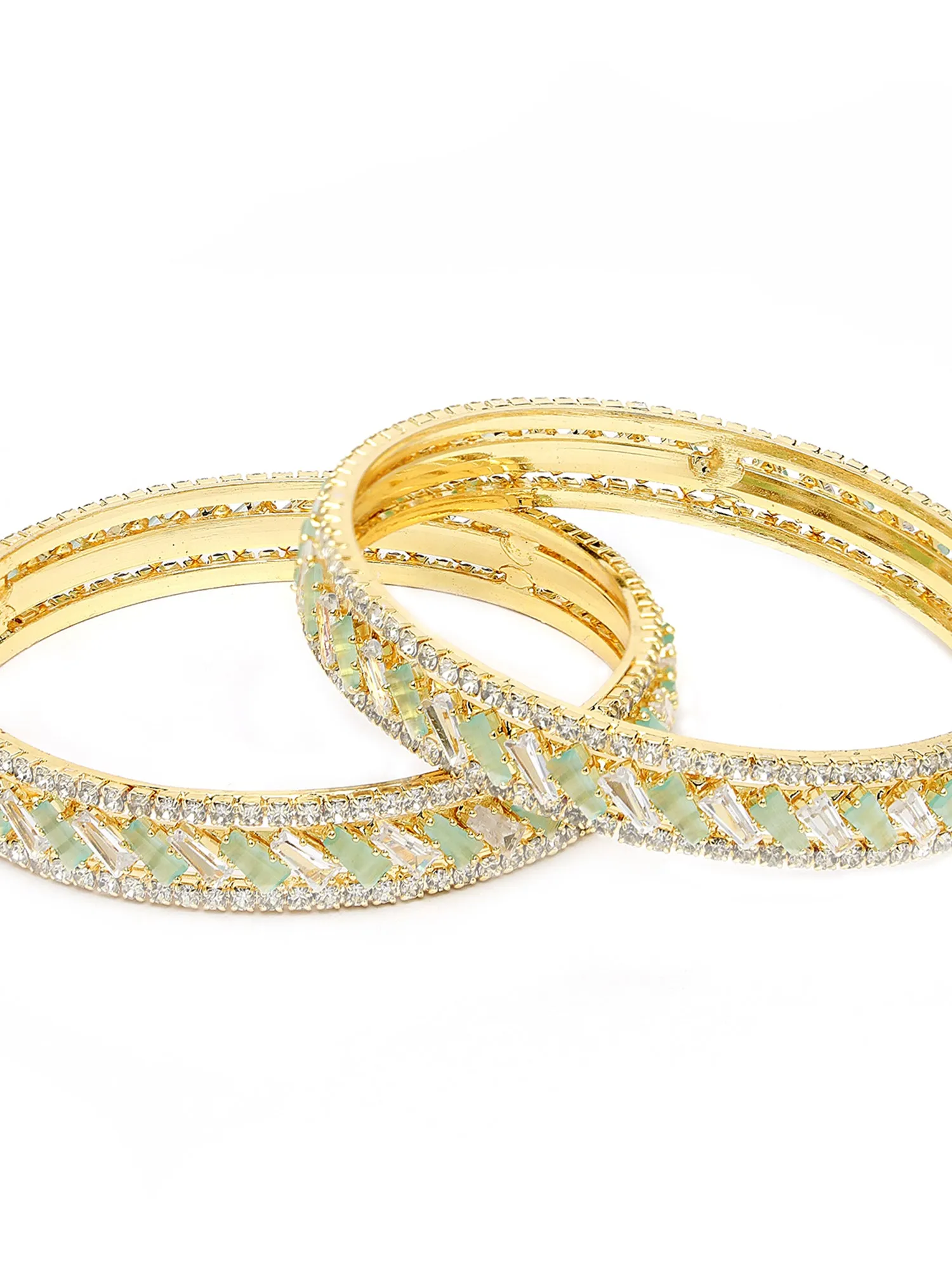 Karatcart Set of 2 Gold Plated Lime Green CZ Studded Bangles for Women