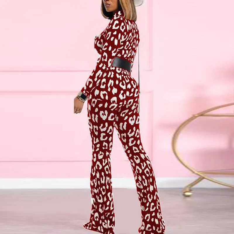 Long Sleeve Print Top & Bell Bottom Pants Set