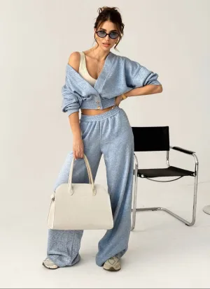 Loose sweater wide ribbing pants set