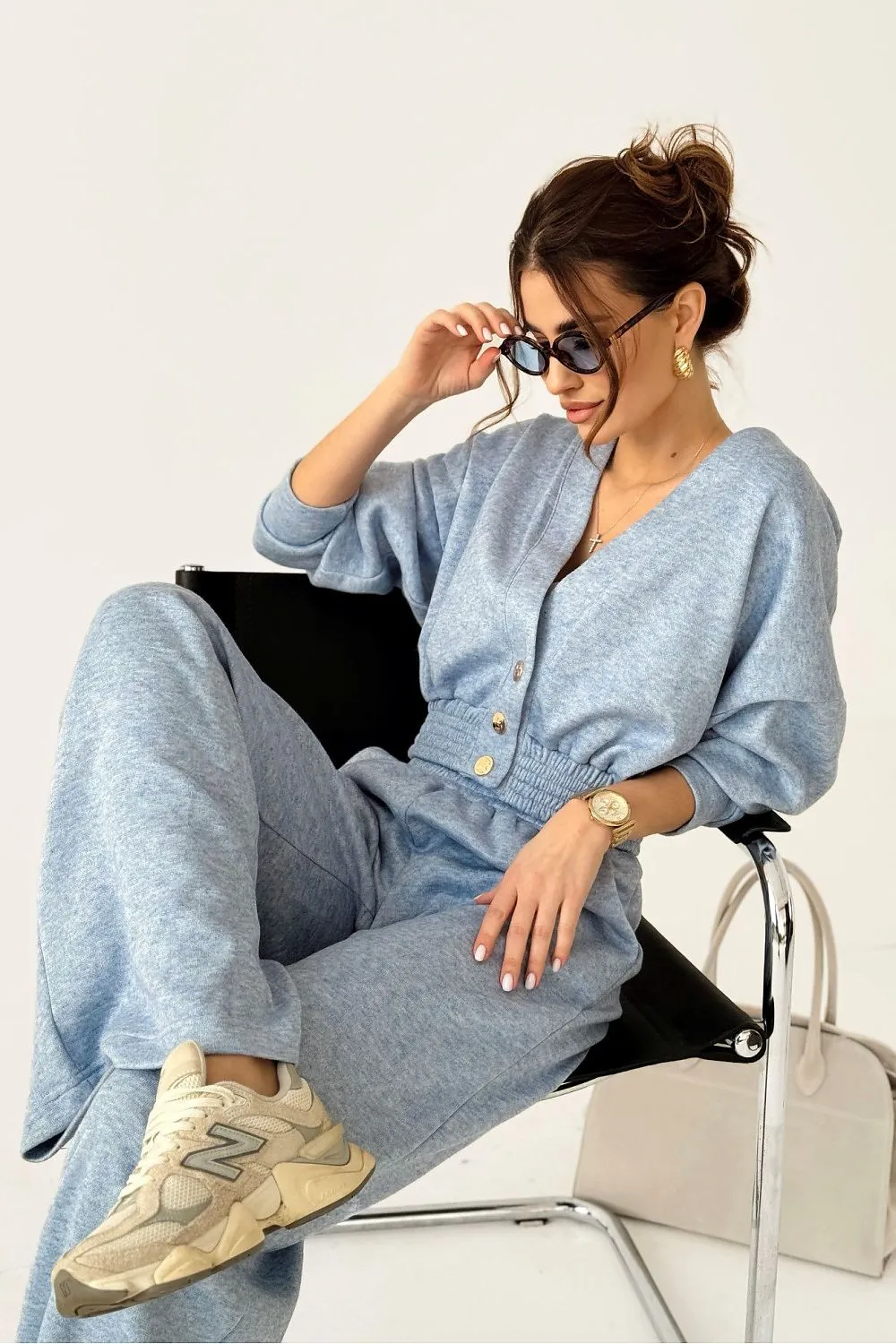 Loose sweater wide ribbing pants set