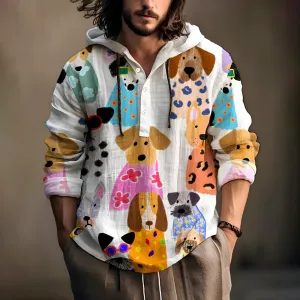 Minimalist Colorful Cartoon Puppy Vintage Print Casual Jacquard Shirt 2407005266