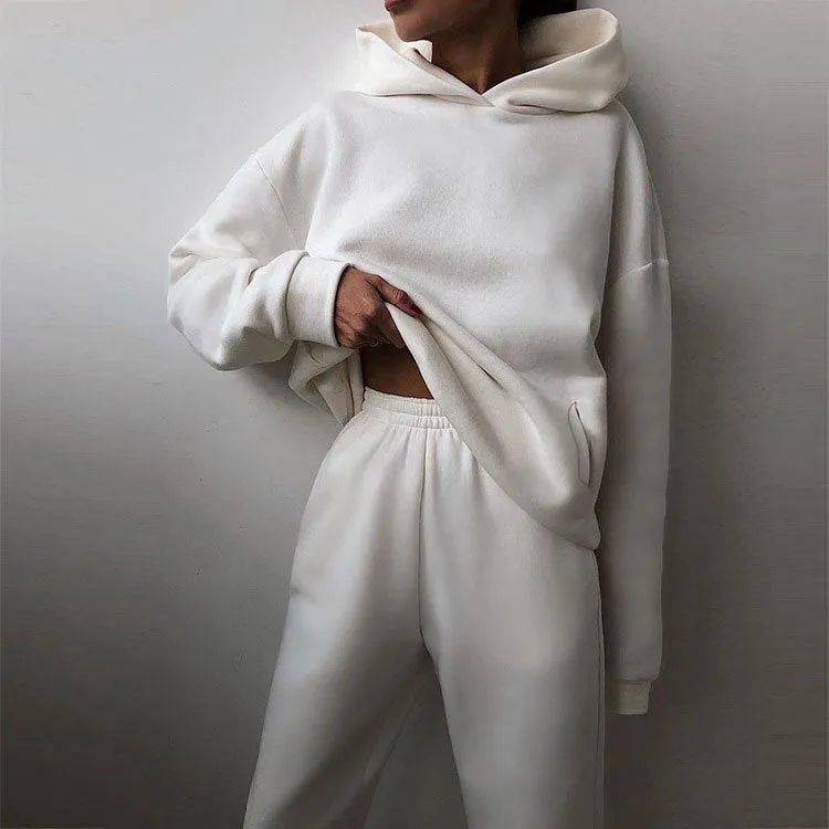 MOMENTLOVER New 's new women's cross-border autumn sweater set, solid color casual fashion sports trousers two-piece set