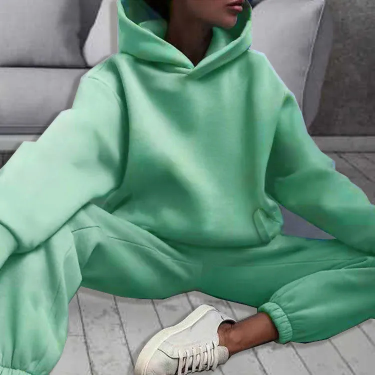 MOMENTLOVER New 's new women's cross-border autumn sweater set, solid color casual fashion sports trousers two-piece set