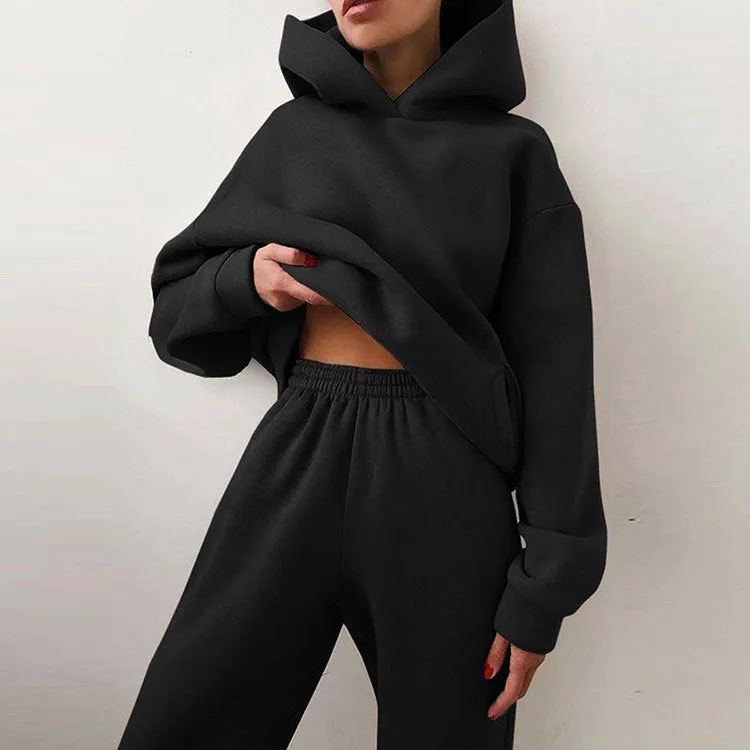 MOMENTLOVER New 's new women's cross-border autumn sweater set, solid color casual fashion sports trousers two-piece set