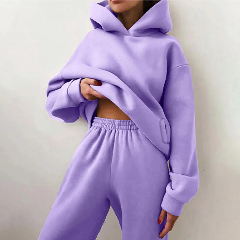MOMENTLOVER New 's new women's cross-border autumn sweater set, solid color casual fashion sports trousers two-piece set