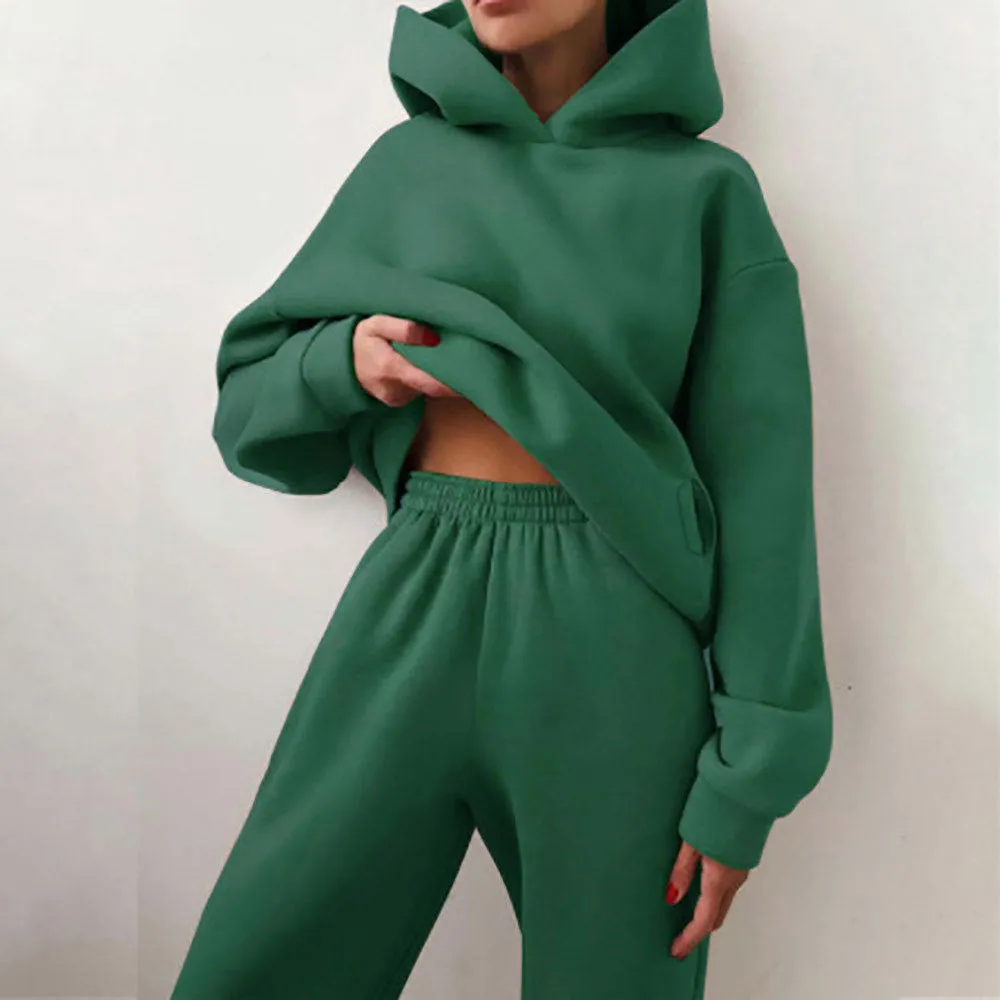 MOMENTLOVER New 's new women's cross-border autumn sweater set, solid color casual fashion sports trousers two-piece set