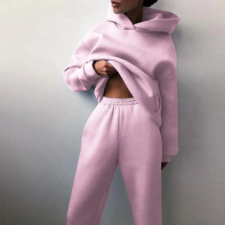 MOMENTLOVER New 's new women's cross-border autumn sweater set, solid color casual fashion sports trousers two-piece set